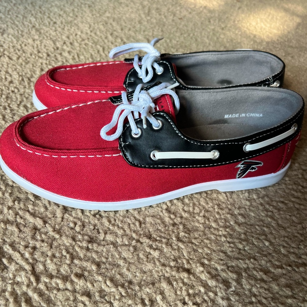 FOCO Atlanta Falcons Red & Black Canvas Boat Shoes Size 8, Official NFL Fan Gear